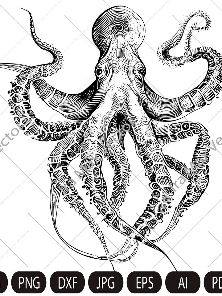 Octopus SVG, kragen svg, Octopus printable, Octopus detailed, Octopus clipart