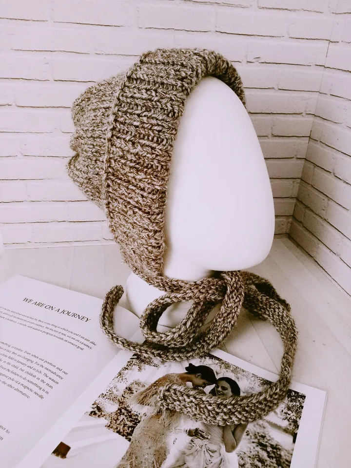Warm Knitted Cap with Long Ties Handmade