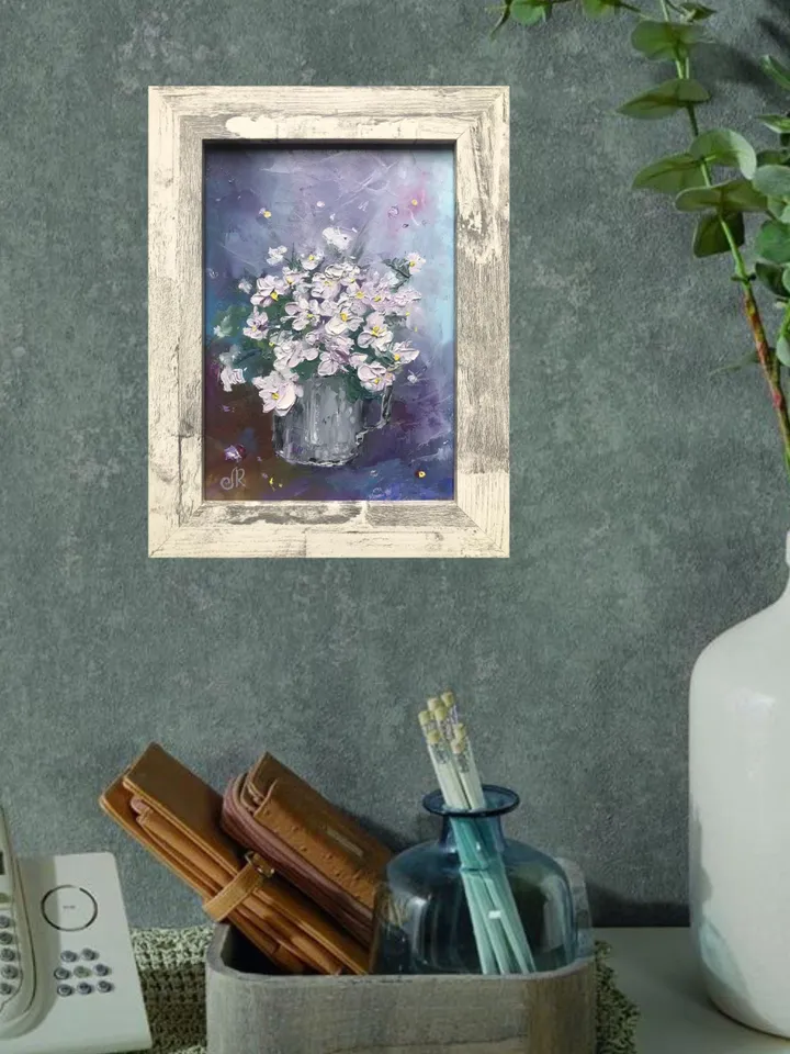 Flowers Original Painting Violets Oil Paintings Small Floral Wall Art