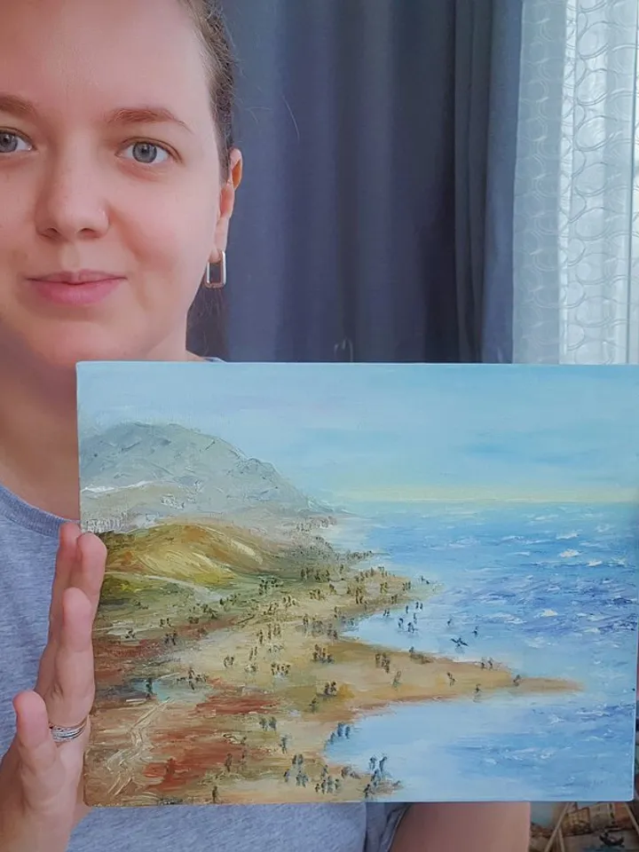 Beach People Painting Seascape Original Art Coastal Wall Art Oil Painting Canvas