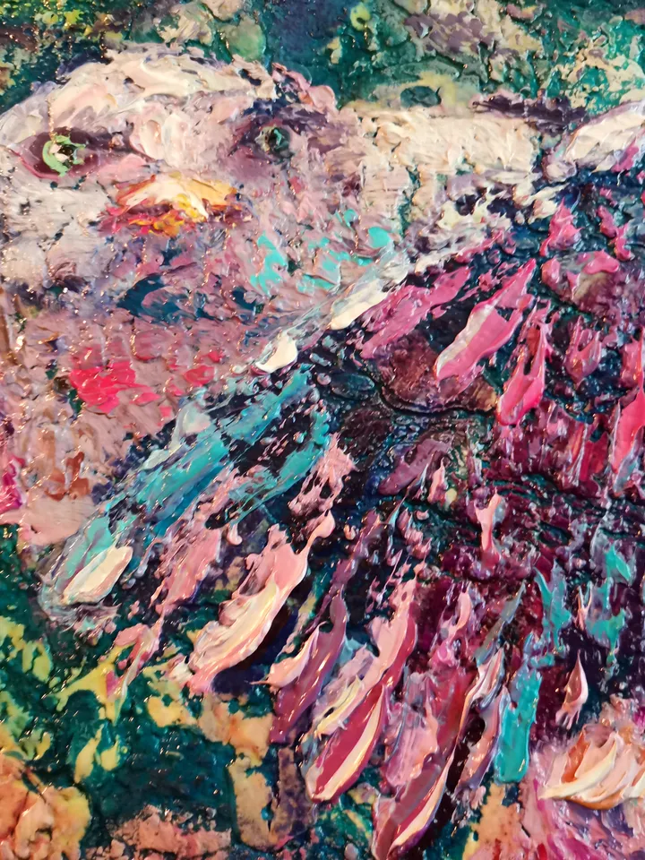 Seagull Bird Painting Art Oil Original Impasto Northern Aurora Borealis Svinar Oksana