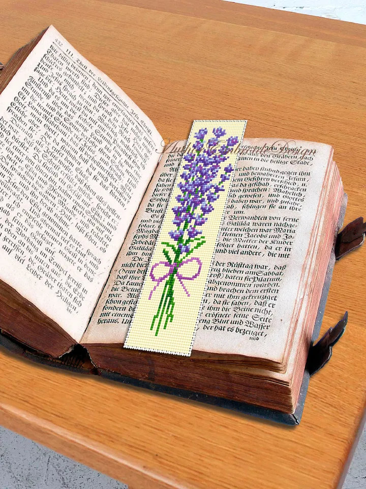 Lavender bookmark cross stitch pattern PDF download Lavender bouquet cross stitch chart, Flower bookmark pattern digital PDF for women #B264