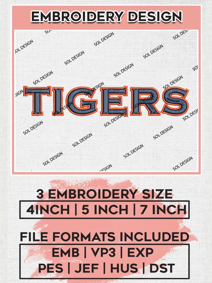 NCAA Tigers Writing Team Logo Embroidery Design Files, NCAA Auburn Tigers Machine Embroidery, NCAA Teams, 3 sizes, NCAA Machine embroidery designs, Digital Download