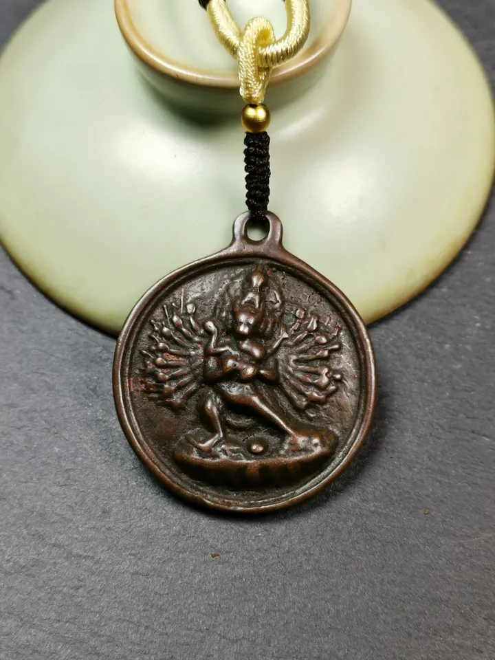 Gandhanra Antique Tibetan Thokcha Amulet,Chakrasamvara with Vajravarahi Badge, Buddhist Protector Deity Pendant,1.3&quot;