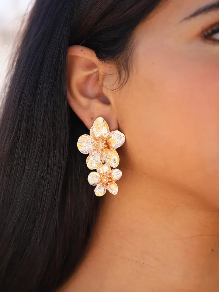Boho Wedding Earrings, Champagne Gold Wedding Earrings, Statement Wedding Earrings, Chandelier Statement Bridal Earrings, Floral Jewelry