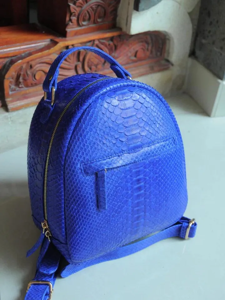 Genuine Python Skin Electric Blue Backpack | Exotic Leather Bags | Women Sport Leather BackPack | Backpack For Girls | Handmade Backpacks