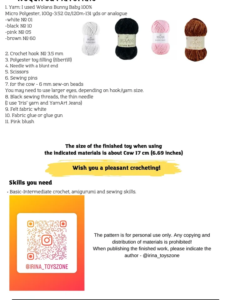 Cow crochet pattern in English in PDF