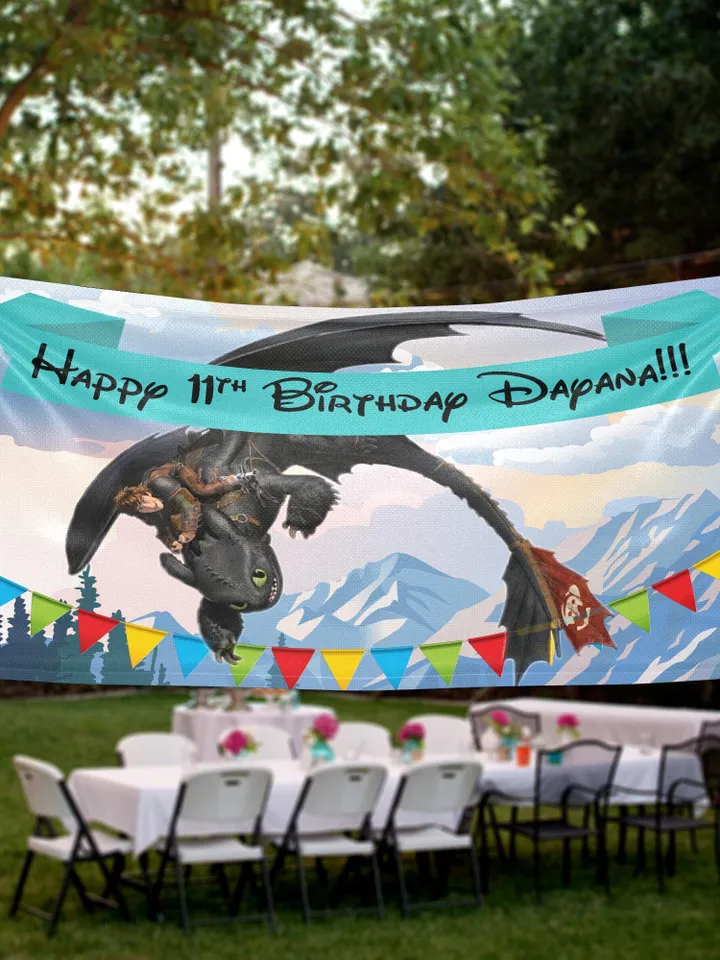 Toothless Birthday Banner How to Train Your Dragon Personalized Night Fury Party Backdrop Decoration ikban141