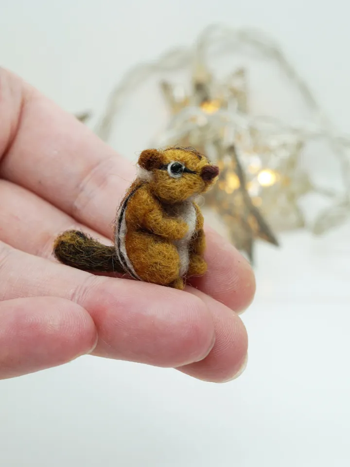 Tiny needle felted chipmunk, miniature needle felted animal