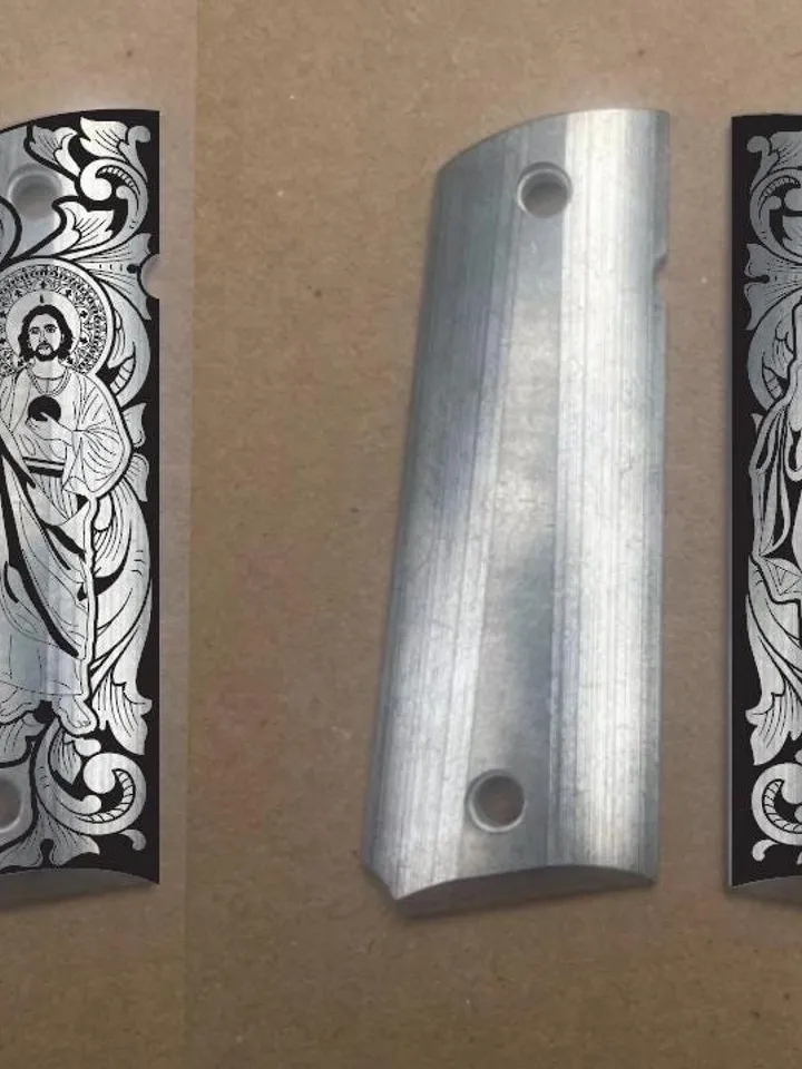 Colt Grip With San Judas And Scroll Svg