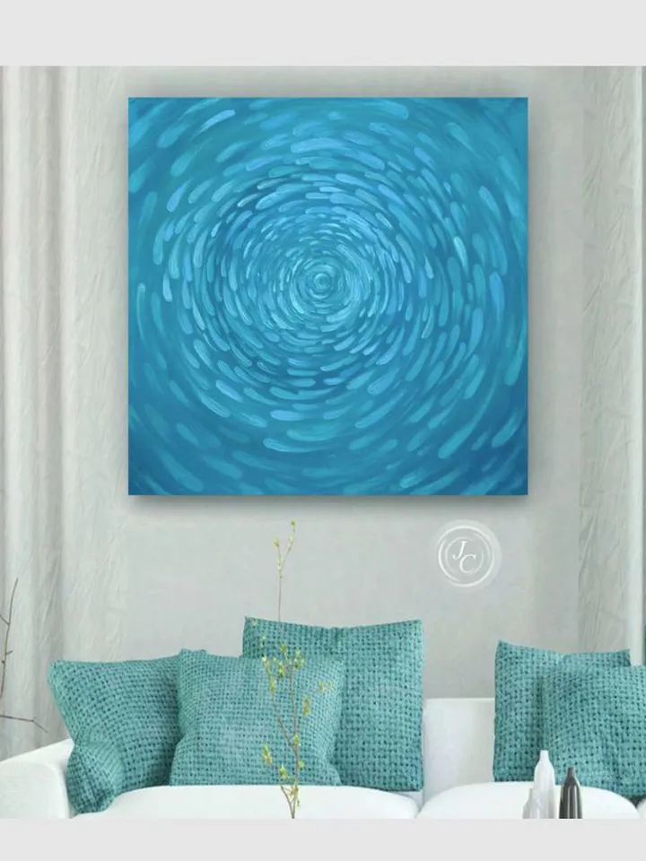 Blue Turquoise Abstract Wall Art Original oil painting Waterscape Art Ocean eye Modern artwork