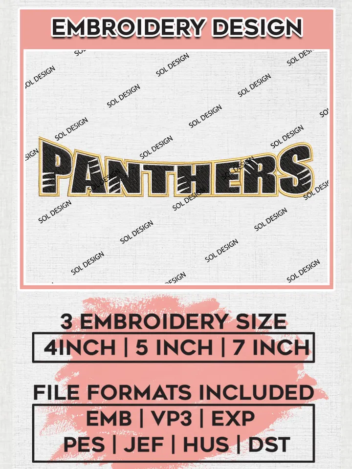 NCAA Panthers Football Team Word Logo Embroidery Design Files, NCAA Milwaukee Panthers Jaguars Machine Embroidery, NCAA Teams, Game Day, 3 sizes, NCAA Machine embroidery designs, Digital Download