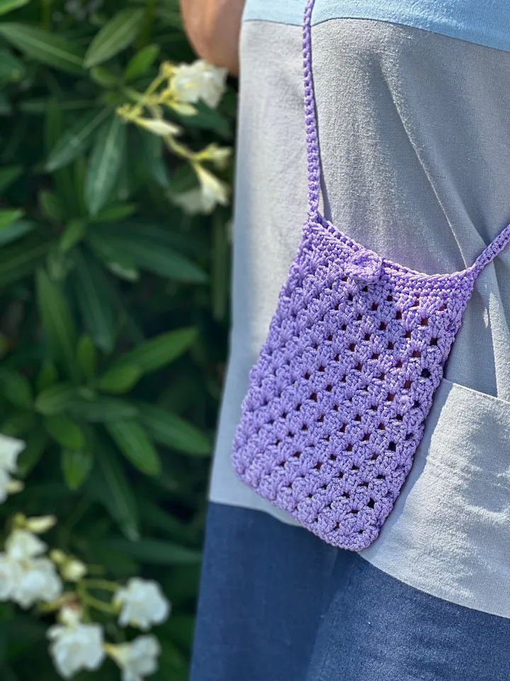 Crochet crossbody bag pattern, cell phone pouch, crochet mini purse, mobile phone case, summer shoulder messenger bag, DIY