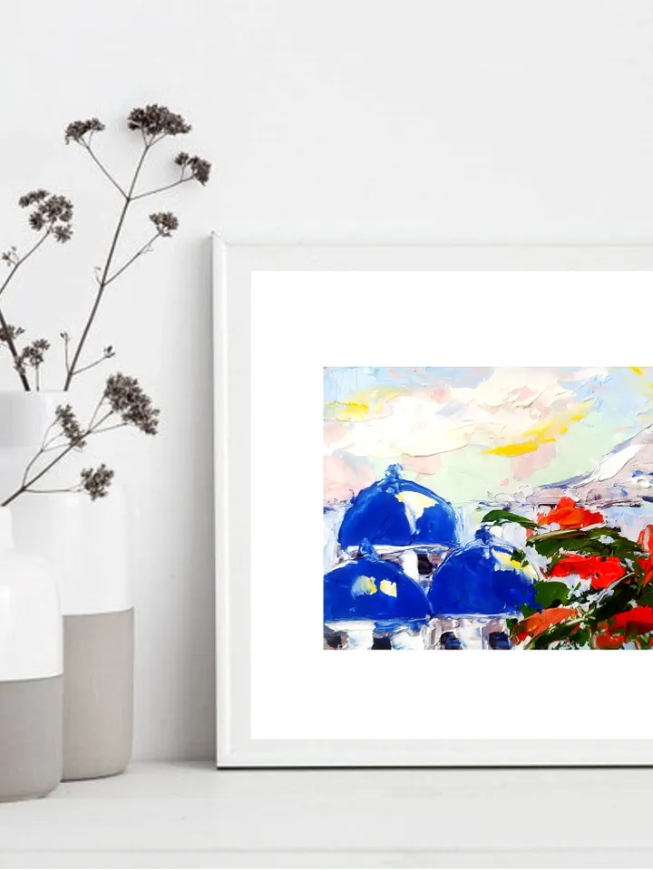 Greece Painting Santorini Oil Painting Original Art Impasto Landscape Greece Wall Art by ArtProkopaloSv