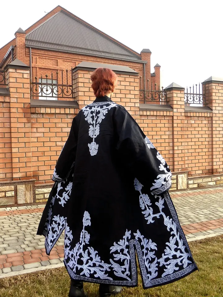 Silk embroidered boho kimono coat by order