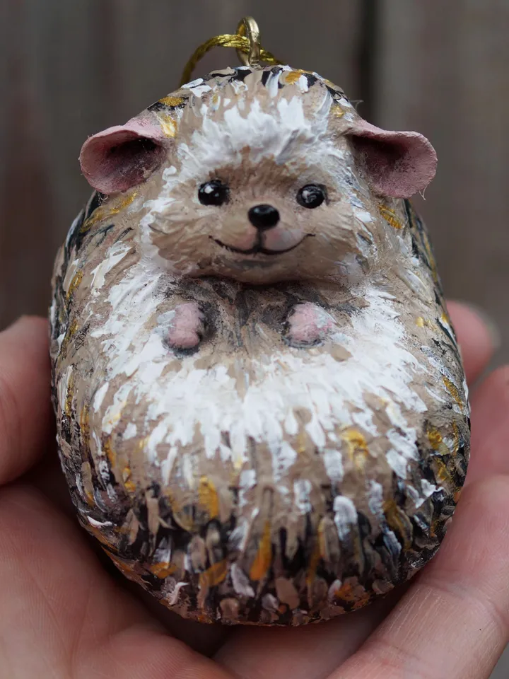 Spun cotton hedgehog ornament, cute hedgehog, made to order