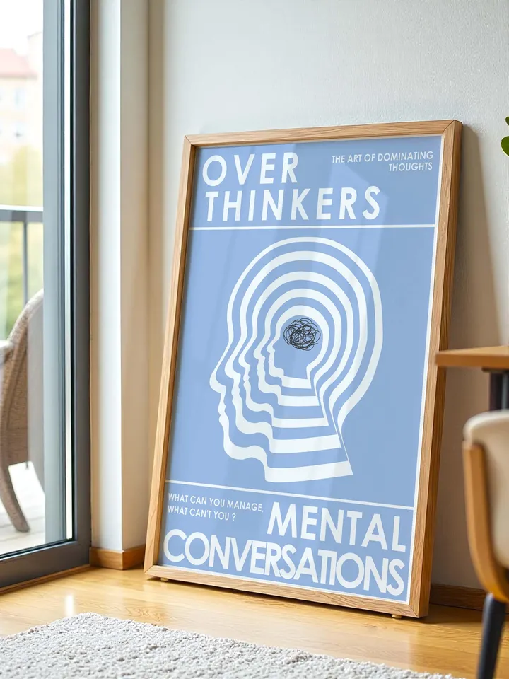 Overthinkers Wall Art Digital Print Retro Style Creativity Poster Eclectic Printable Artwork Trendy Room Decor Instant Download Blue White