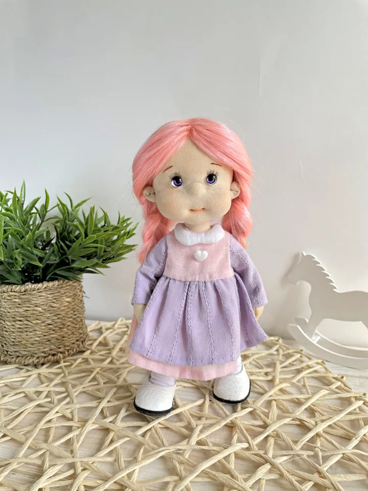 Handmade Bunny Textile Doll Waldorf Style Collectible Art Doll Heirloom Gift (20cm) Birthday Gift for Girl