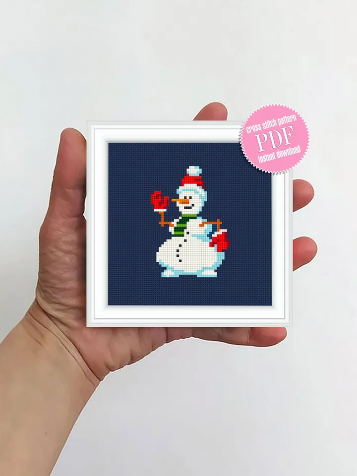 Small Christmas snowman cross stitch pattern download PDF Cute snowman pattern digital Mini cross stitch chart Winter holiday embroidery #N6