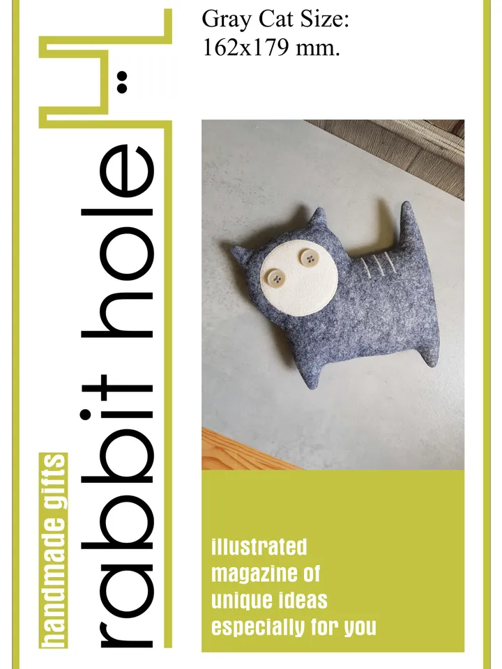 Felt Cat sewing pattern PDF tutorial in English, felt animal sewing diy