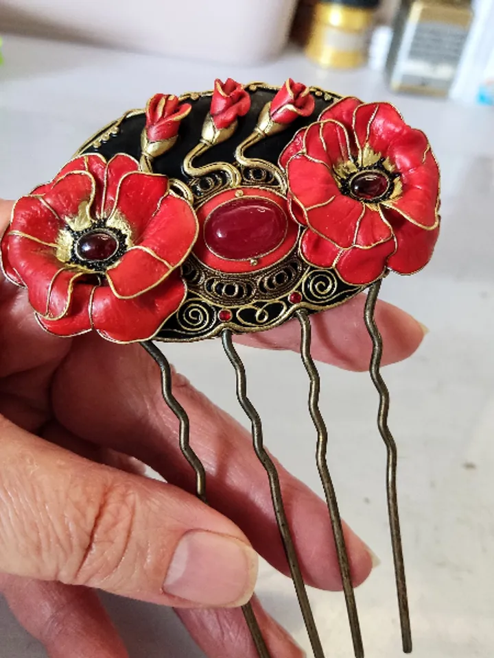 Hair clip Red poppy, Red Poppy Flower, Poppy Flower, Polymer clay Poppy