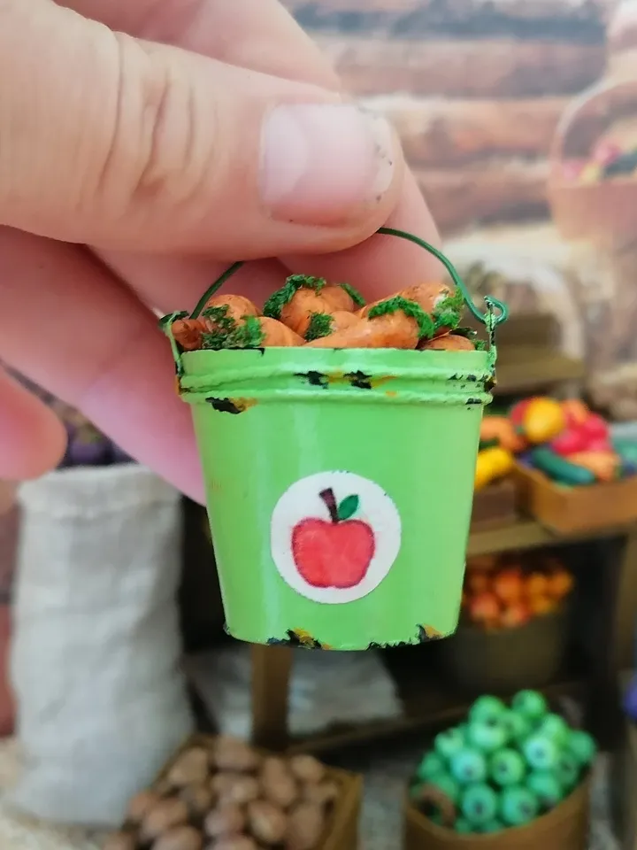 Bucket with carrots. Puppet miniature. 1:12. Doll garden.