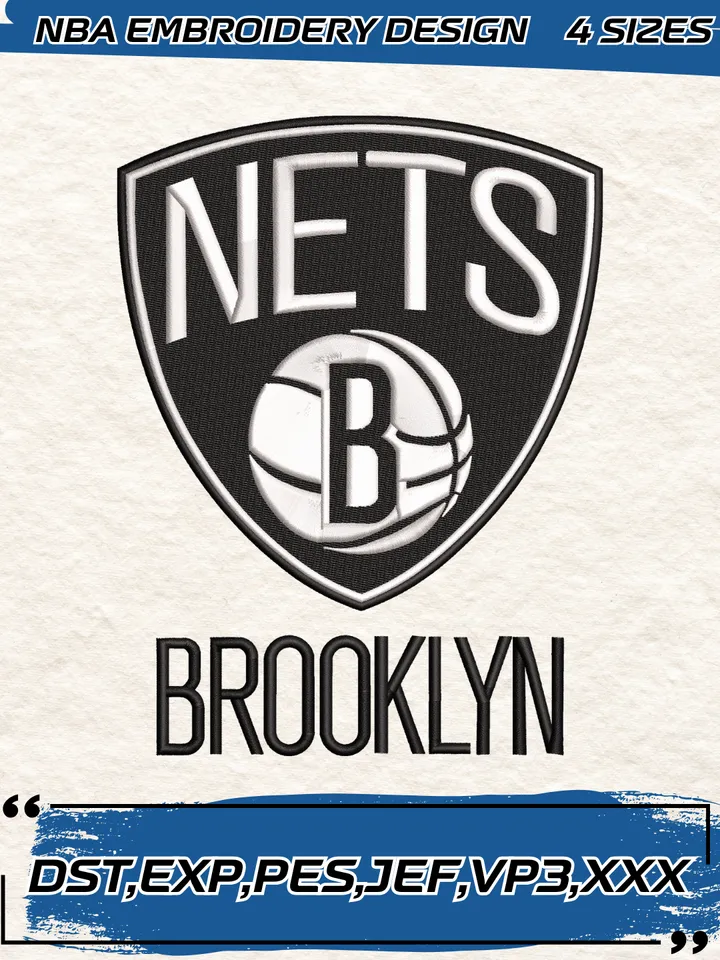 Brooklyn Nets Embroidery Designs,NBA Logo Embroidery Files, Machine Embroidery Design File, 4 Sizes,Digital Download