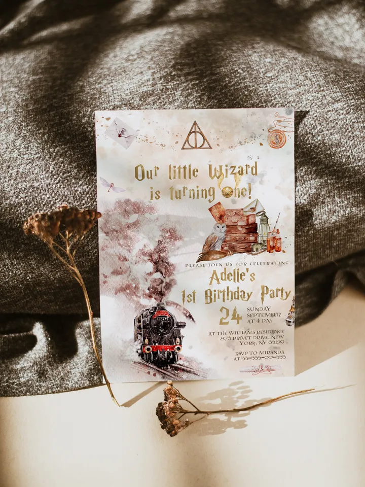 The Chosen One Invitation; Wizard Birthday Party; Magic School 1st Birthday Invitation Template; Editable Wizarding World Invitation; W7