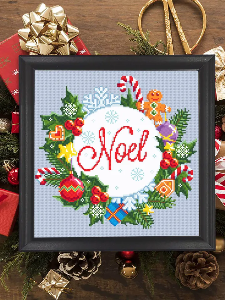 Christmas cross stitch pattern download PDF, Christmas wreath cross stitch chart Christmas pattern digital Winter holiday embroidery #N22