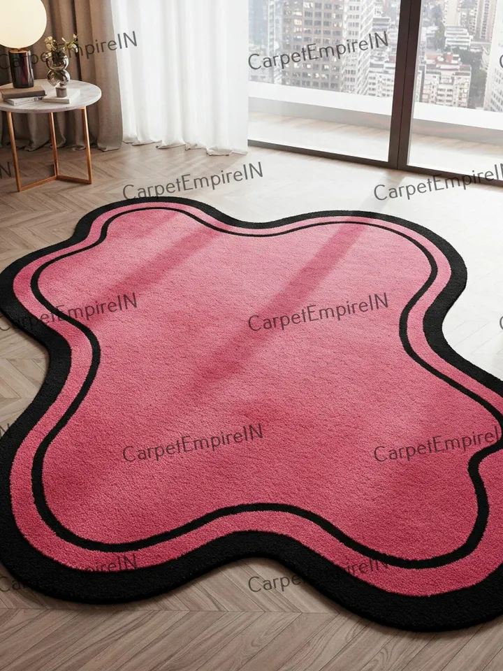 Abstract pink rug - irregular rug, Modern Asymmetrical Floor Rug, Unique Shape Rug, Livingroom rug, Bedroom rug, 3x5,10x10,8x10,9x12,10x14