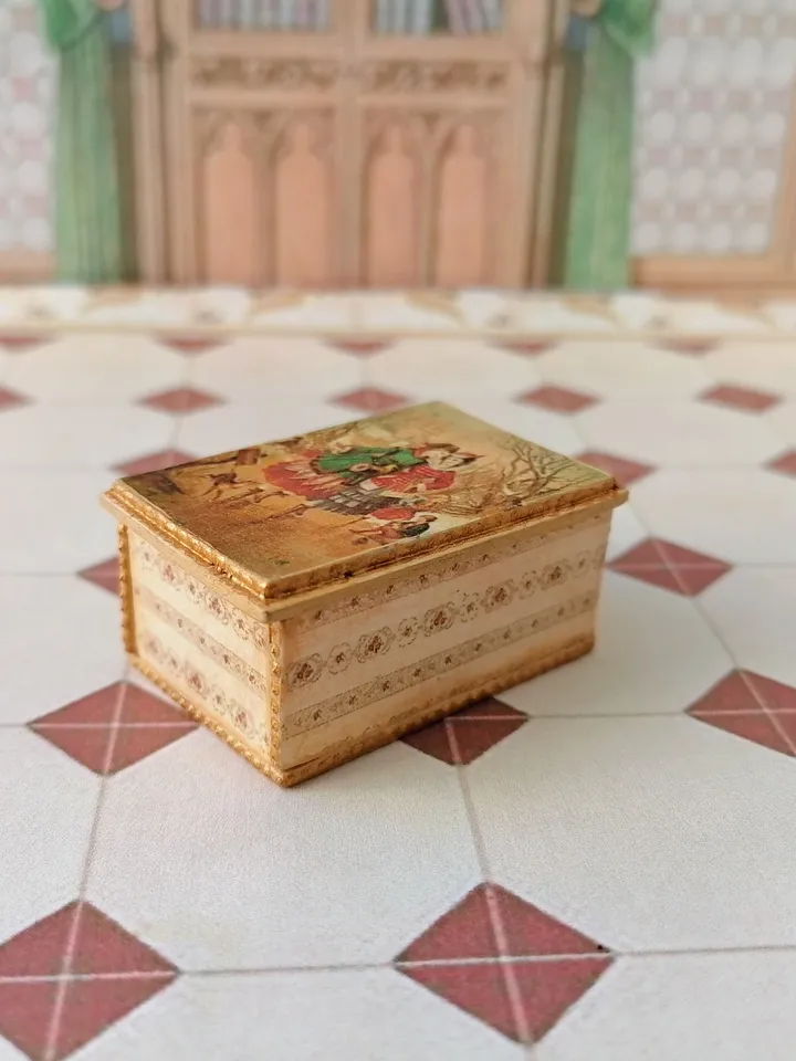 Boxes with paper dolls and accessories for dollhouse 1:12. Handmade.