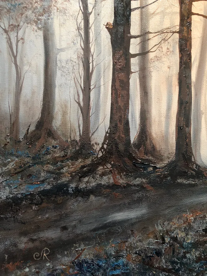 Forest Painting Original Foggy Forest Wall Art Landscape Artwork Canvas Misty Forest Painting