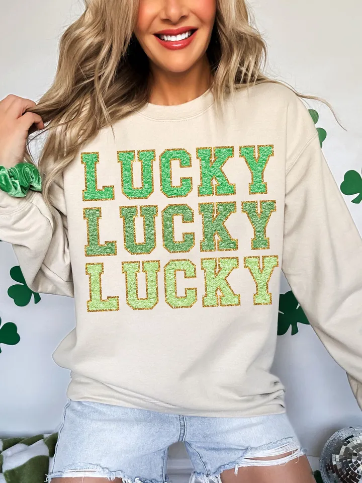 Chenille Lucky PNG | St Patrick Png | Lucky Png | Lucky Vibes Png | St Patty's, Cute St.Patty's |trendy chenille png, gold Glitter png