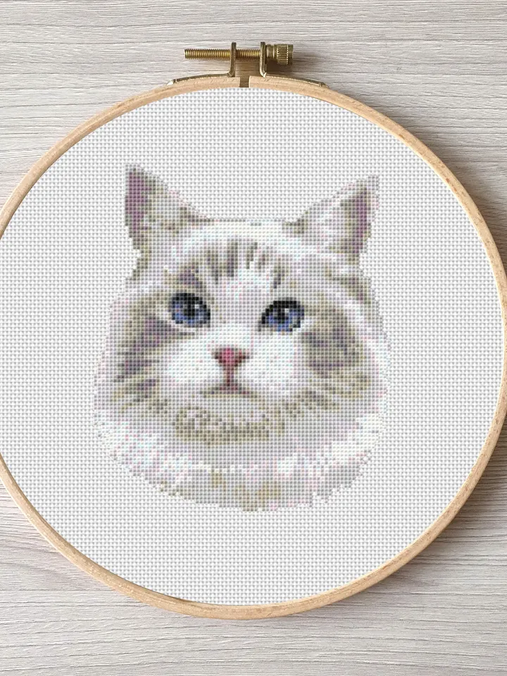 Cat pattern pdf cross stitch, pets easy embroidery DIY, art 19