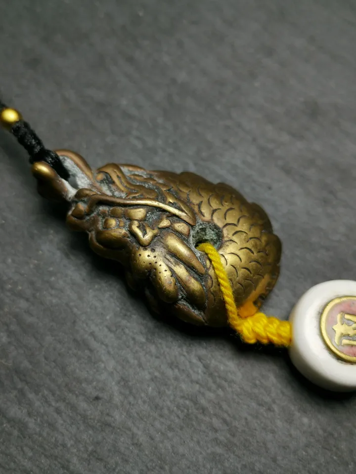 Gandhanra Unique Tibetan Buddhist Amulet, Dragon Charm with Conch Shell OM Pendant