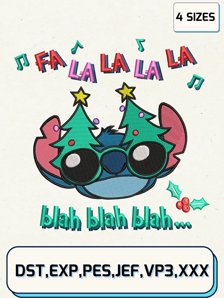 Christmas Stitch Fa La La La La Embroidery Design Files,Christmas Embroidery Designs,Machine Embroidery Files,4 Sizes