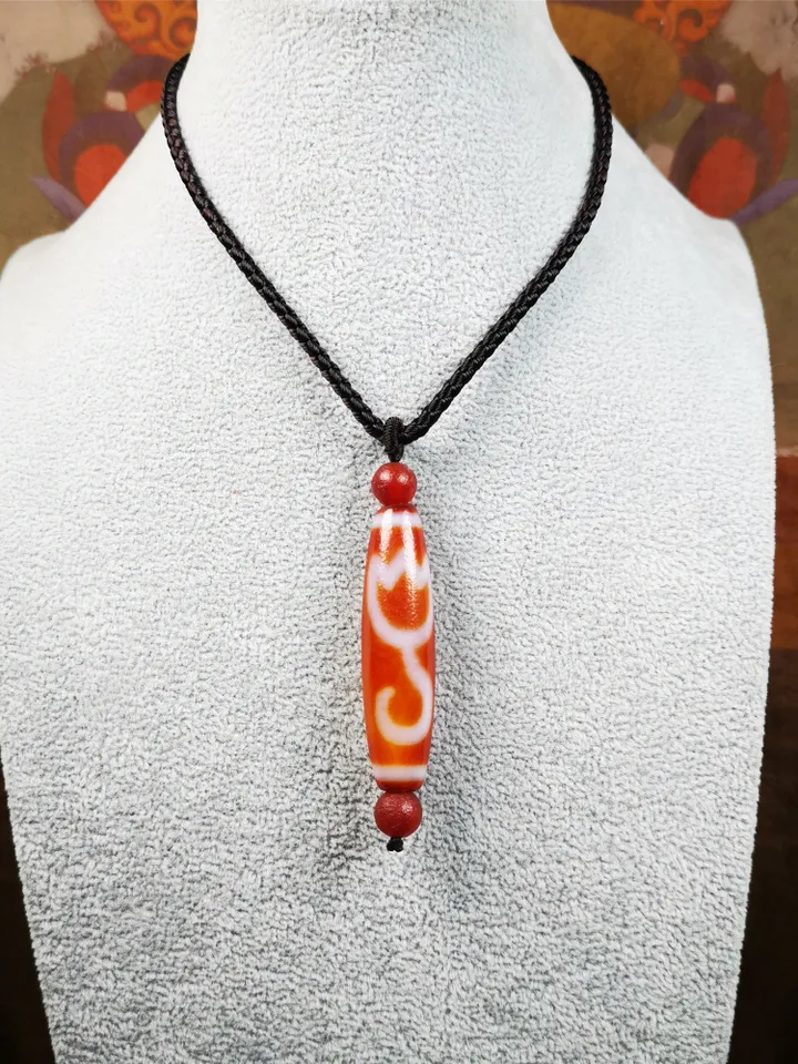 Gandhanra Tibetan Fire Agate Lotus Dzi Bead Necklace