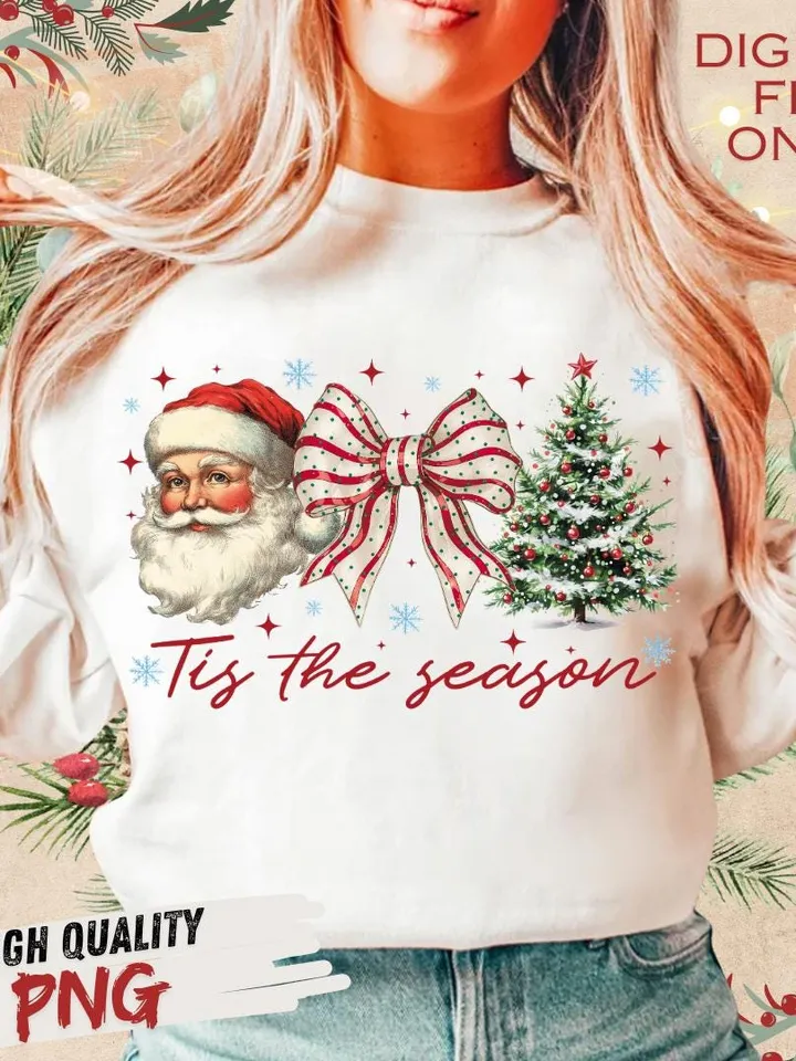 Retro Christmas png, Tis the Season Png, Santa Claus png, Watercolor Christmas png, Christmas sublimation, Merry Christmas, Christmas vibes