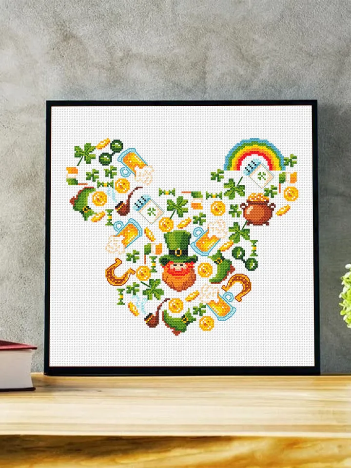Sampler St Patrick Day cross stitch pattern download PDF Mouse Silhouette cross stitch, Irish pattern digital PDF, Saint Patrick design #T25