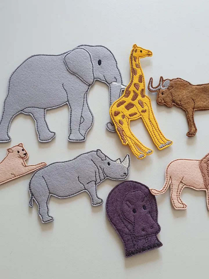 Digital Finger puppet theater set Africa Embroidery - Baby Shower Gift - DIY Project
