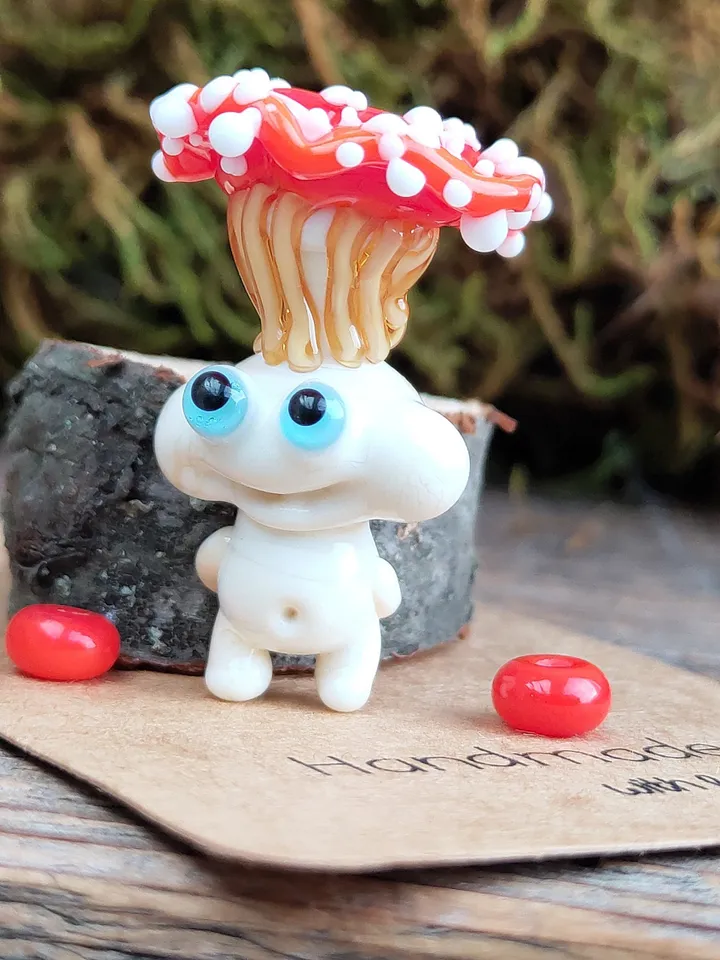 Mushroom ornament glass mushroom miniature , glass toadstools for terrarium decoration mini gardens  or lampwork beads  Mushroom figurine