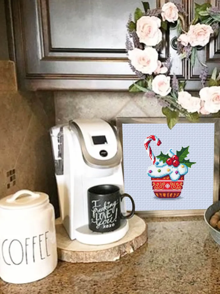 Christmas cupcake cross stitch pattern download PDF Merry Christmas pattern digital, Winter cross stitch chart, Holiday hand embroidery #N29
