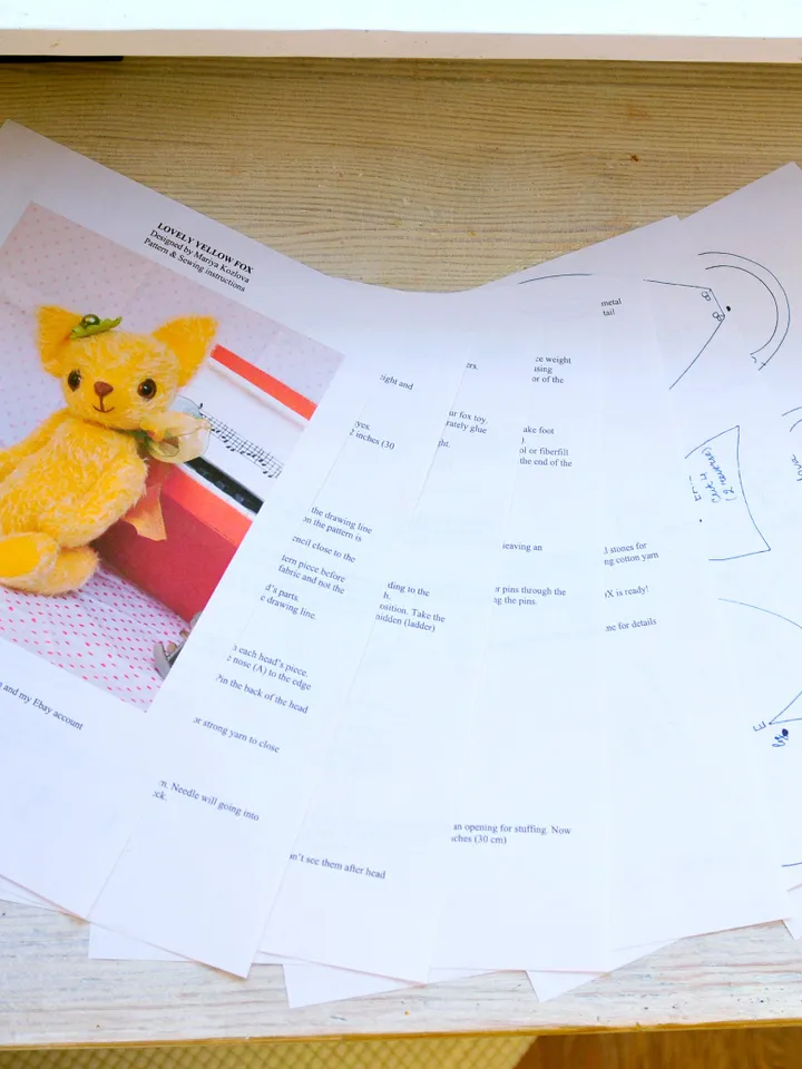 PDF ePattern to make a fully jointed Lovely Yellow 12 " tall Fox/ teddy bear friend pdf sew pattern/ orange fox pattern