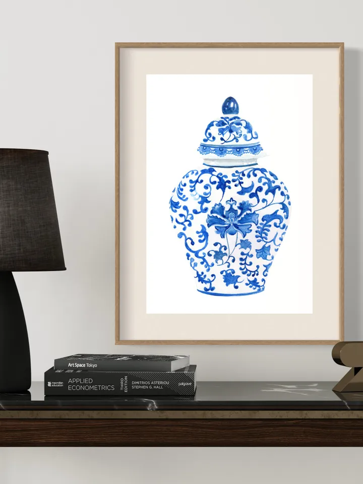 Chinoiserie Vase Watercolor Painting Blue And White Ginger Jar Art Vintage Chinoiserie Print Modern Wall Art Gifts For Her Living Room Print