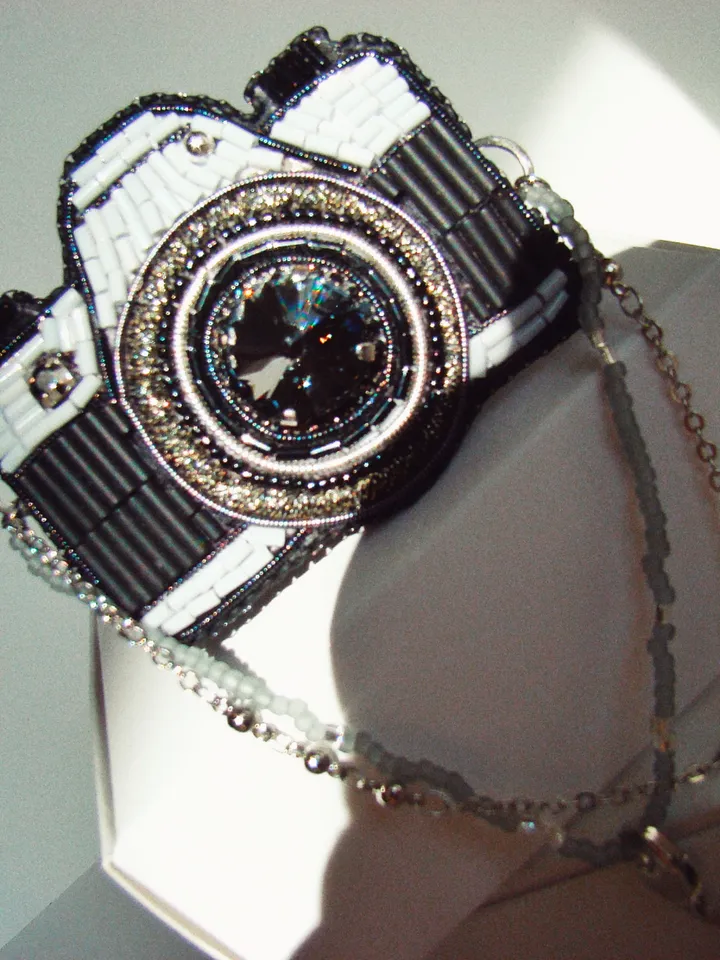 Brooch Camera, beaded brooch, embroidered brooch, handmade design, custom brooch, cute brooch
