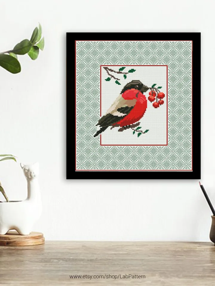 Bullfinch Bird Cross stitch pattern Blackwork| Embroidery Pattern | Instant Download | Embroidery Designs