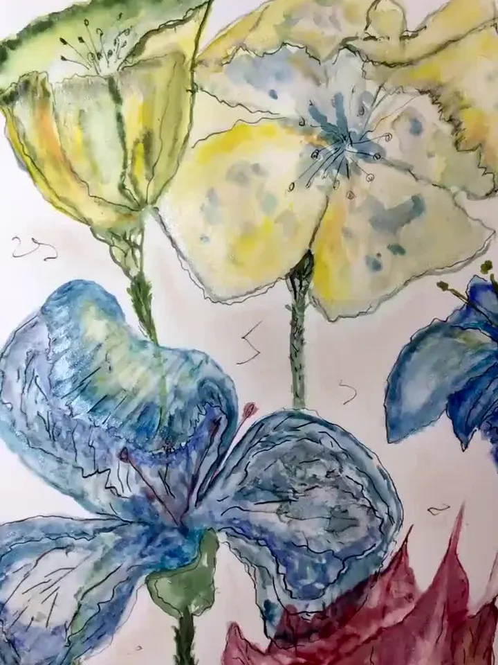 Flowers original watercolour painting,home decor,gift.