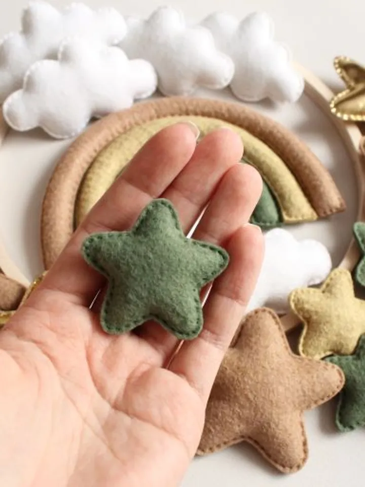 Custom Rainbow, Stars and Cloud Baby Mobile - Handcrafted Soft Felt Nursery Decor