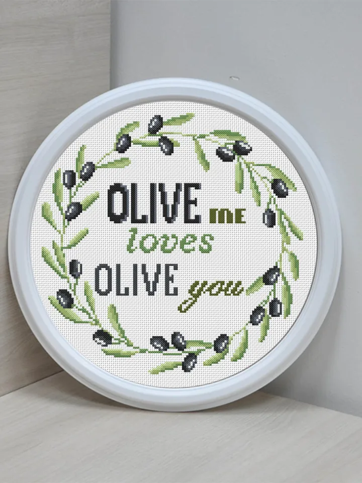Olive wreath cross stitch pattern digital PDF Floral cross stitch quote OLIVE me loves olive you Easy beginner stitch Olive tree chart #Q22