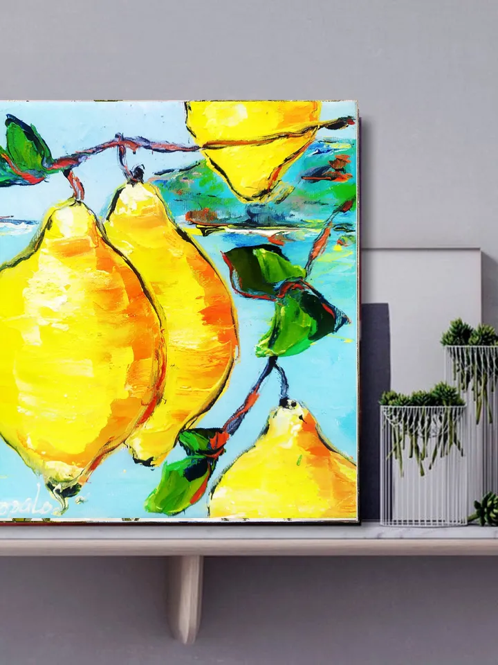 Lemons Painting Original Art Amalfi Wall Art Sorrento Italy Picture Canvas Citron Painting Yellow Fruits Painting Lemon Art Kitchen Small